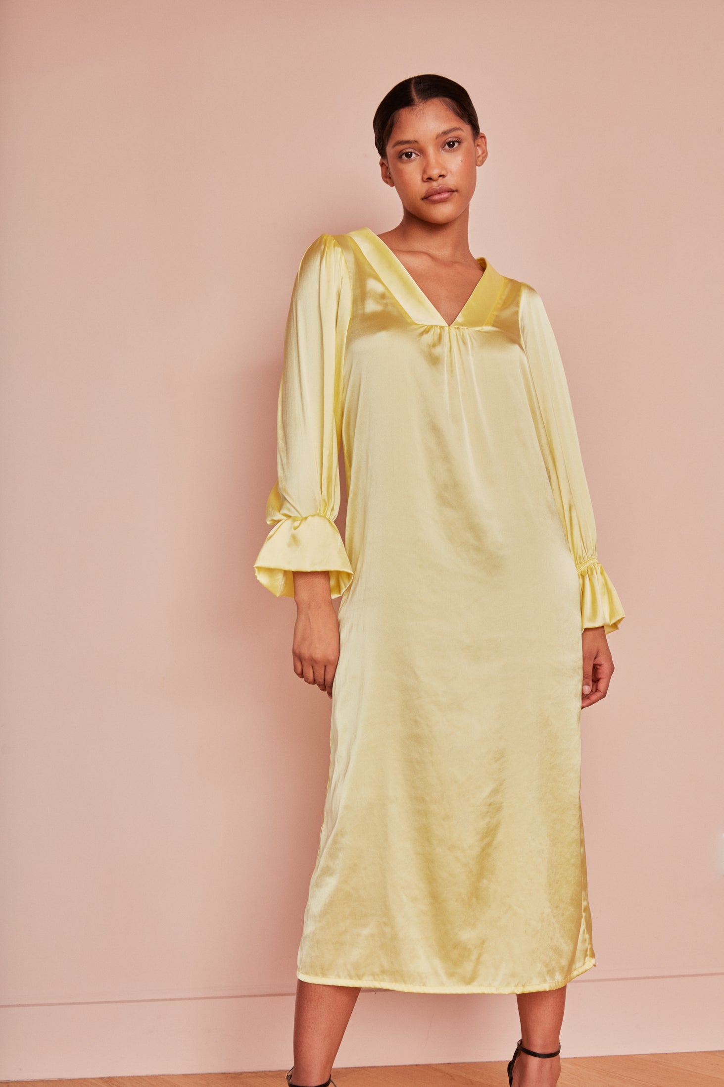 buttercup satin dress NEW! Casper Dress Muted Satin Steel Blue